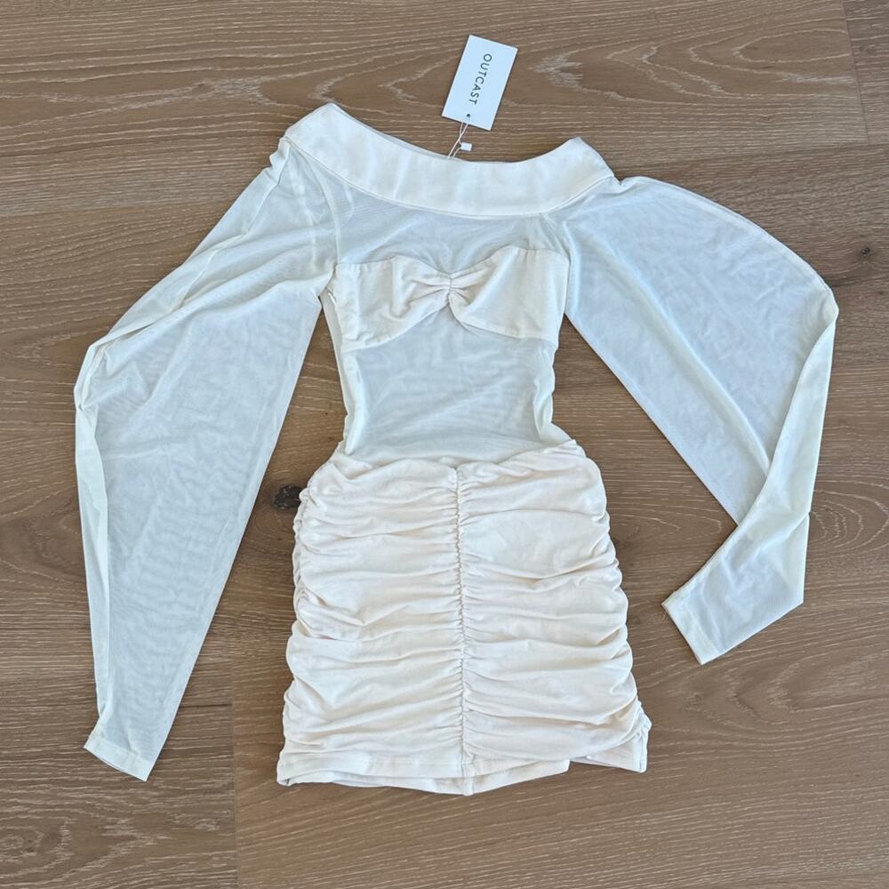 Outcast Semi Sheer Mini Dress Kilie Size XS Cream